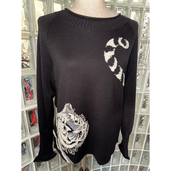 Michael Simon Vintage Cat Beaded Spun Silk Blend Sweater - Size medium -OG - Picture 6 of 12